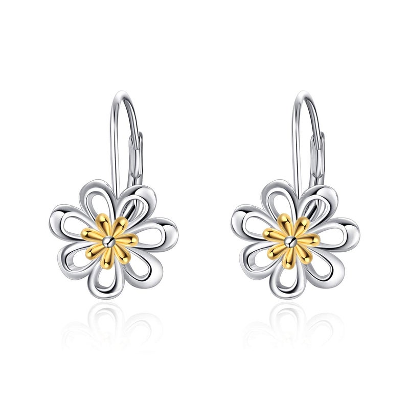 LUHE Daisy Earrings Gifts for Women Sterling Silver Flower Leverback Dangle Hoop Jewelry Christmas Gifts - Image 1